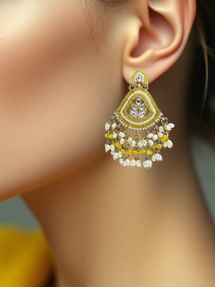 Yellow Nishika Chandbali Earrings