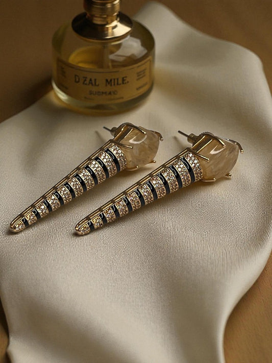 Beige Black Isha Long Stud Earrings