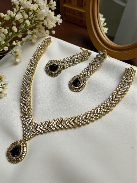 Black Gold Jasmine American Diamond Necklace Set