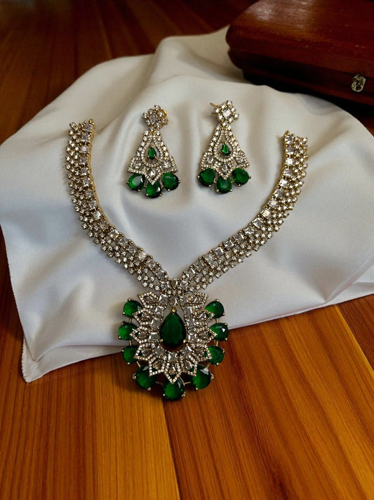 Emerald Gold Bela American Diamond Necklace Set