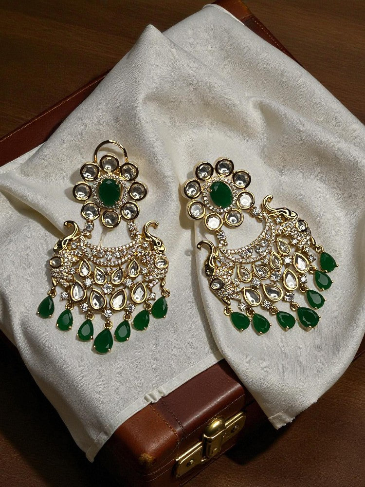 Emerald Green Misha Chandbali Earrings