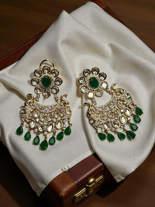 Emerald Green Misha Chandbali Earrings