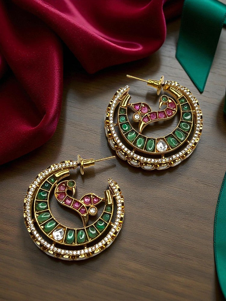 Emerald Half Moon Hoops Earrings