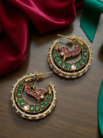 Emerald Half Moon Hoops Earrings