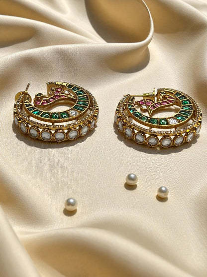 Emerald Half Moon Hoops Earrings