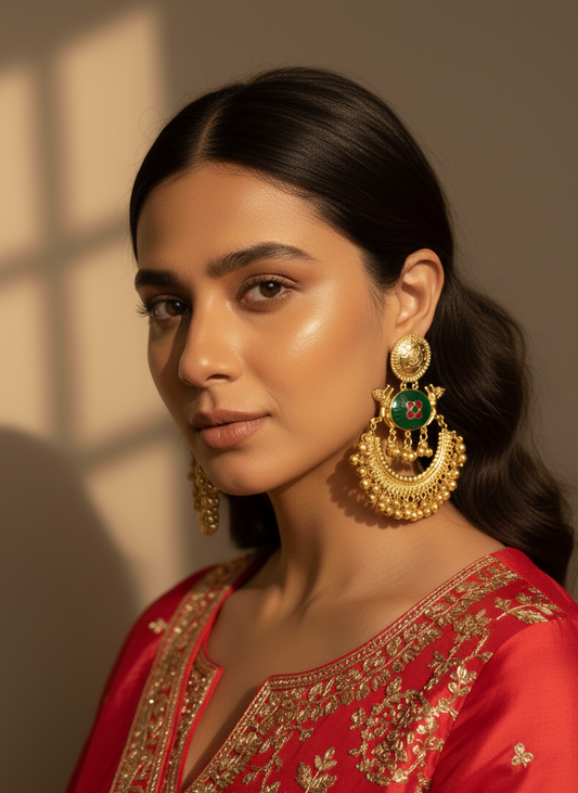 Emerald Brass Earrings 