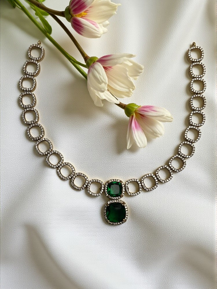 Emerald Gold Vanya American Diamond Necklace Set