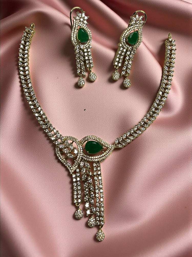 Emerald Niharika American Diamond Necklace Set