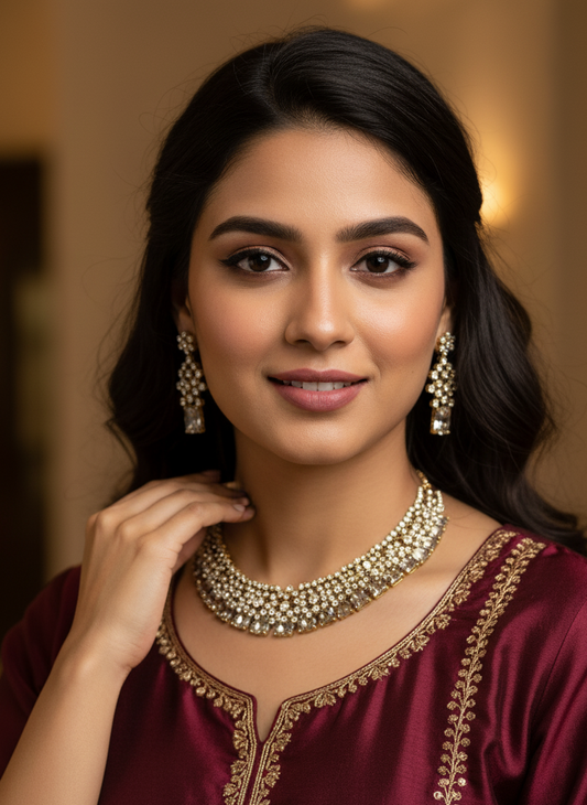 Golden Smiksha American Diamond Necklace Set