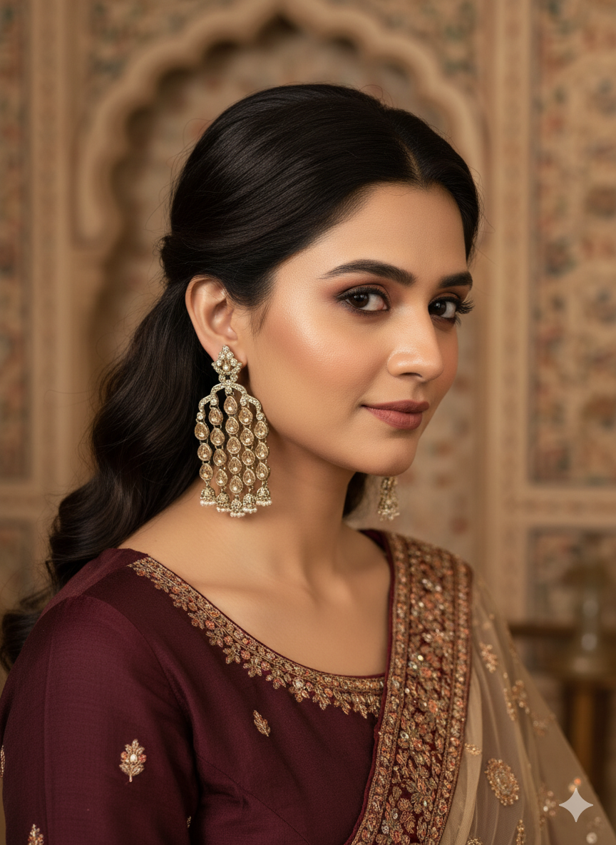 Golden Pihu Dangler Earrings