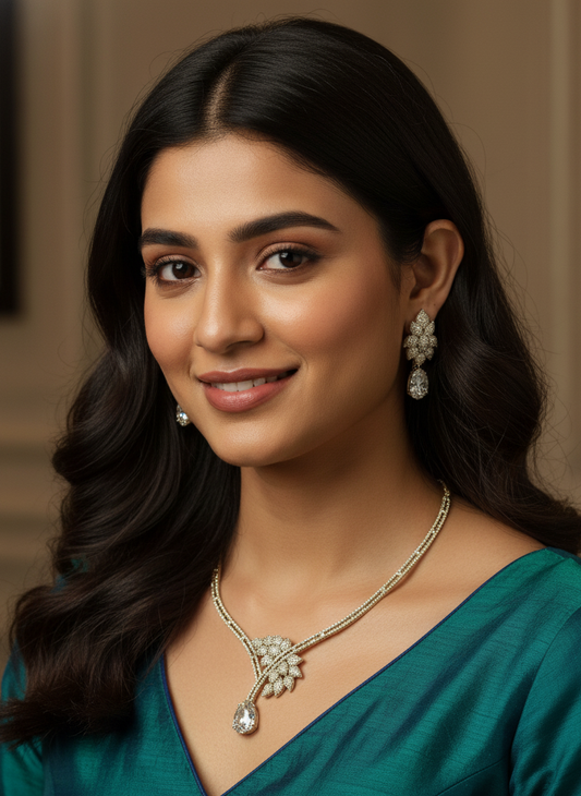 Golden Anya American Diamond Necklace Set