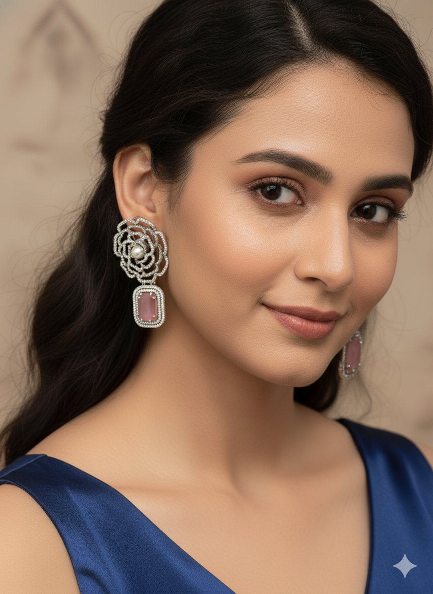 Pink flower Dangler Earrings