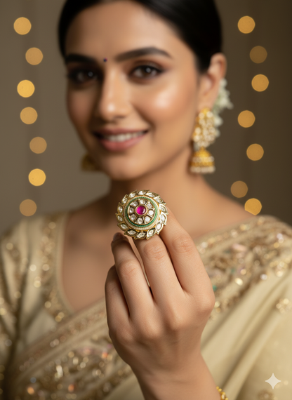 Multicolour nakshaya adjustable Ring