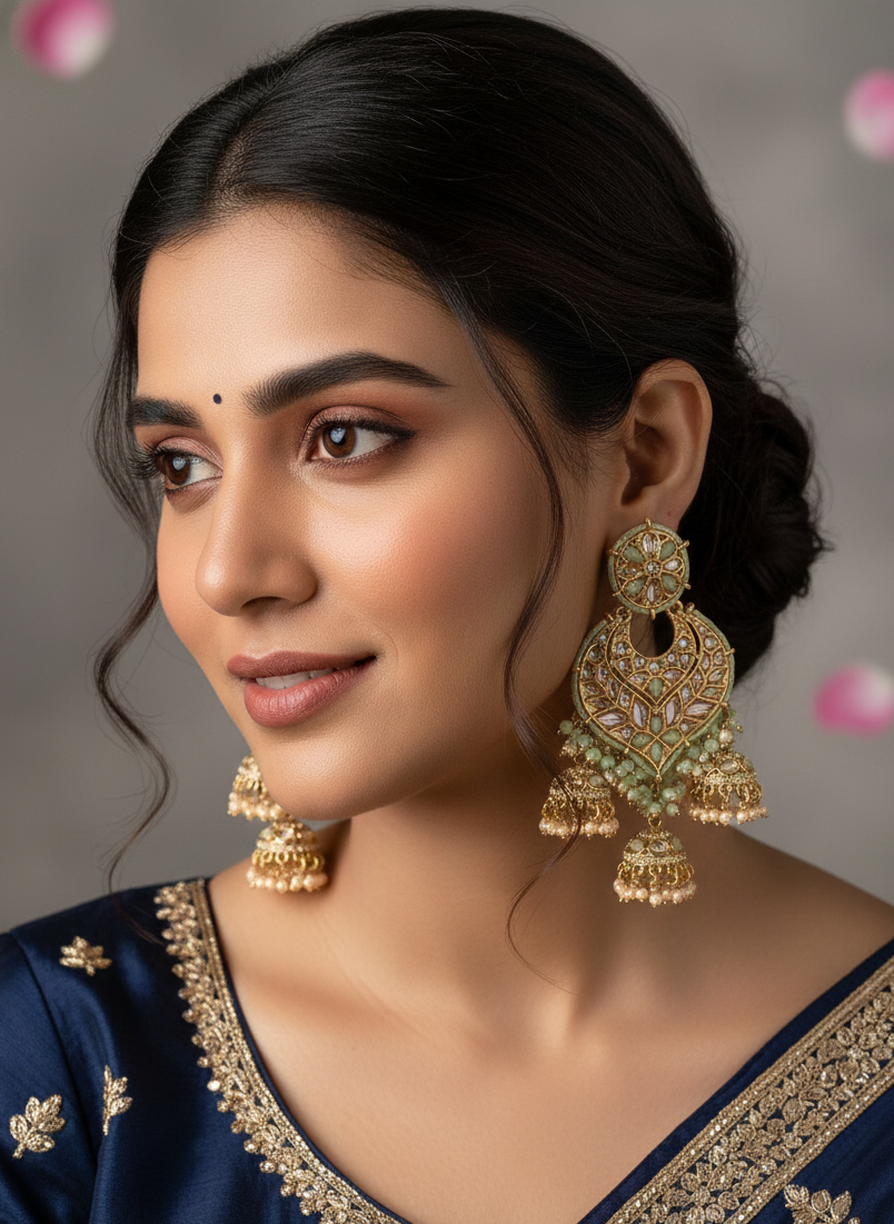 Mint Green Ishaani Chandbali Earrings