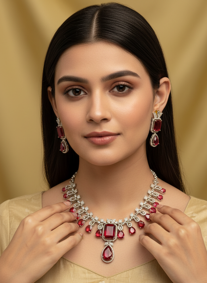 Ruby Gold Darika American Diamond Necklace Set