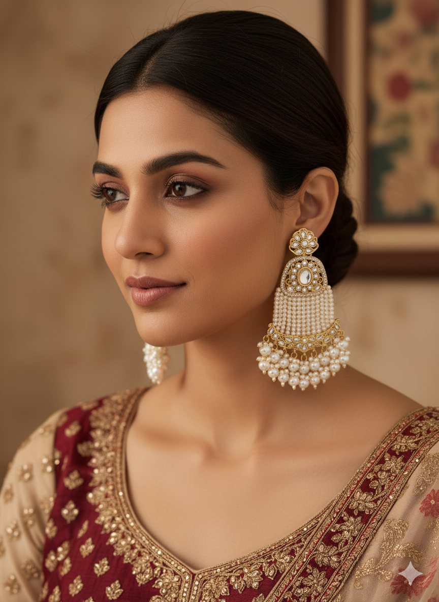 Ivory Shona Pearl Chandbali Earrings