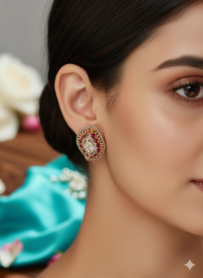 Ruby Leaf Studs Earrings