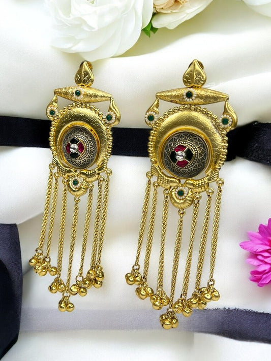 Golden Black Bhavya Brass Dangler Earrings