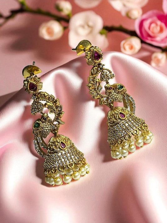 Golden Dhanvi Jhumki Earrings