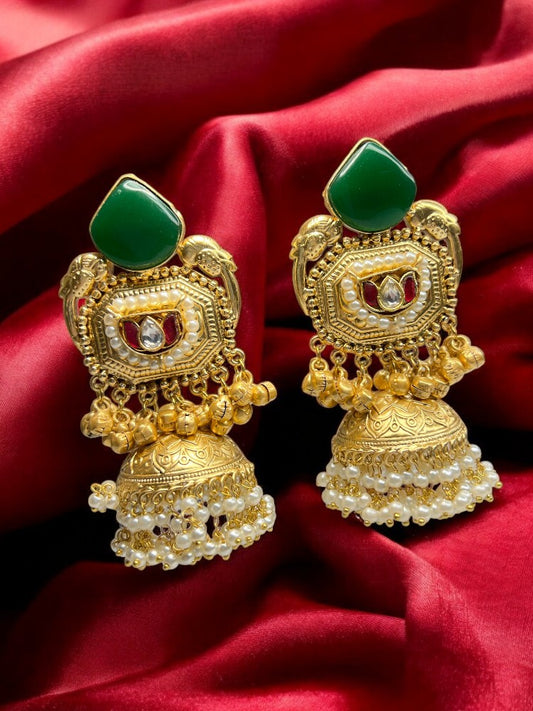 Golden Emerald Kaira Brass Jhumki Earrings