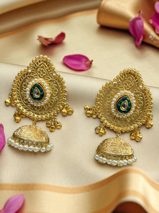 Golden Green Vihana Brass Jhumki Earrings