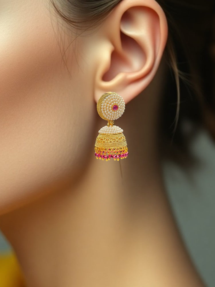 Golden Pearl Dhriti Jhumki Earrings