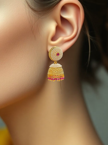 Golden Pearl Dhriti Jhumki Earrings