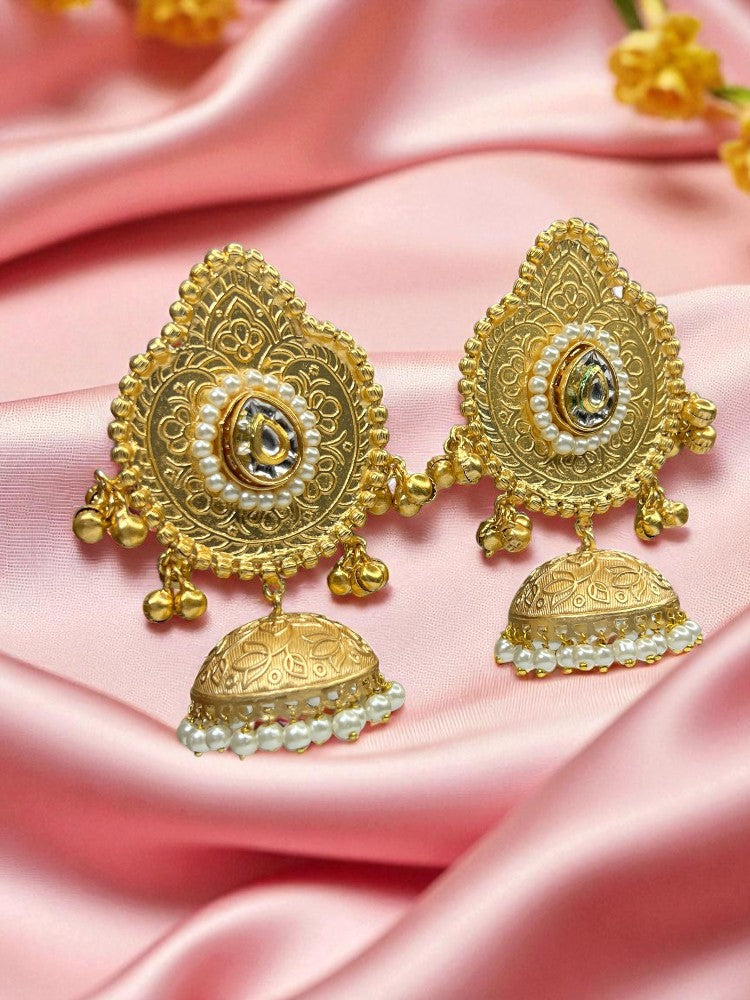 Golden Vihana Brass Jhumki Earrings