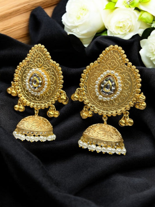 Golden Vihana Brass Jhumki Earrings