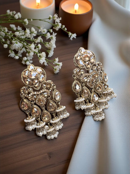 Golden pearl Samkisha Dangler Jhumki Earrings