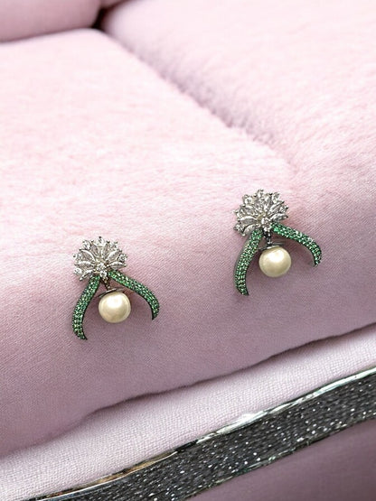 Green AD Pearl Stud Earrings