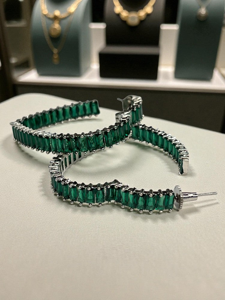 Green Heart Hoops Earrings