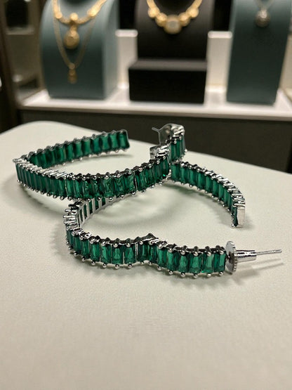 Green Heart Hoops Earrings