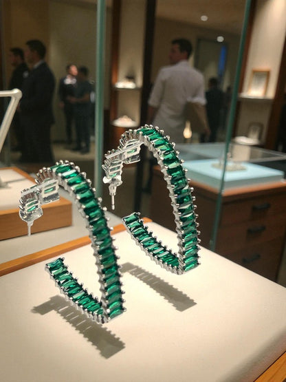 Green Heart Hoops Earrings