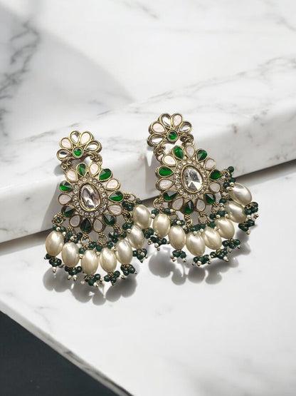 Green Pearl Riya Chandbali Earrings