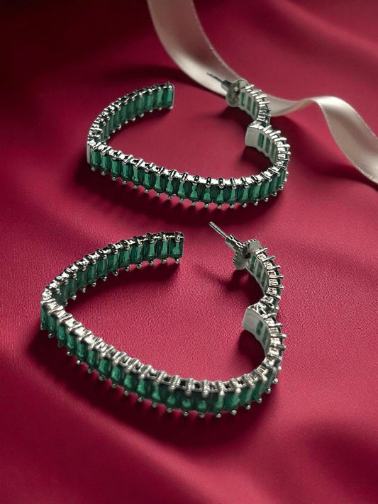 Green Heart Hoops Earrings