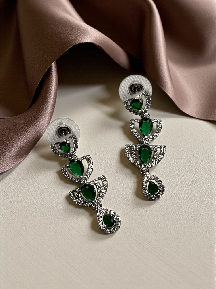 Green Silver Indira AD Necklace Set