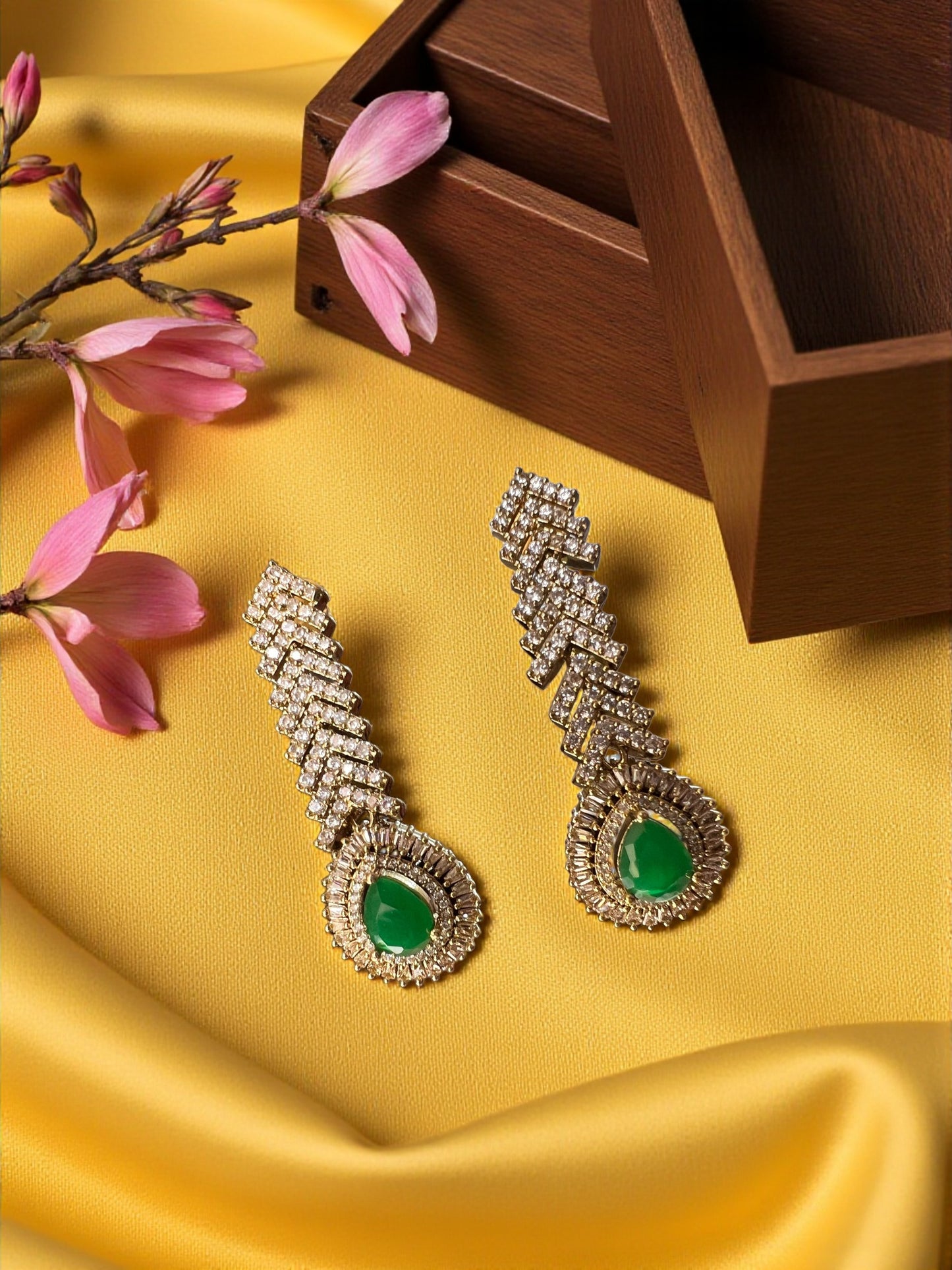 Green Gold Jasmine American Diamond Necklace Set