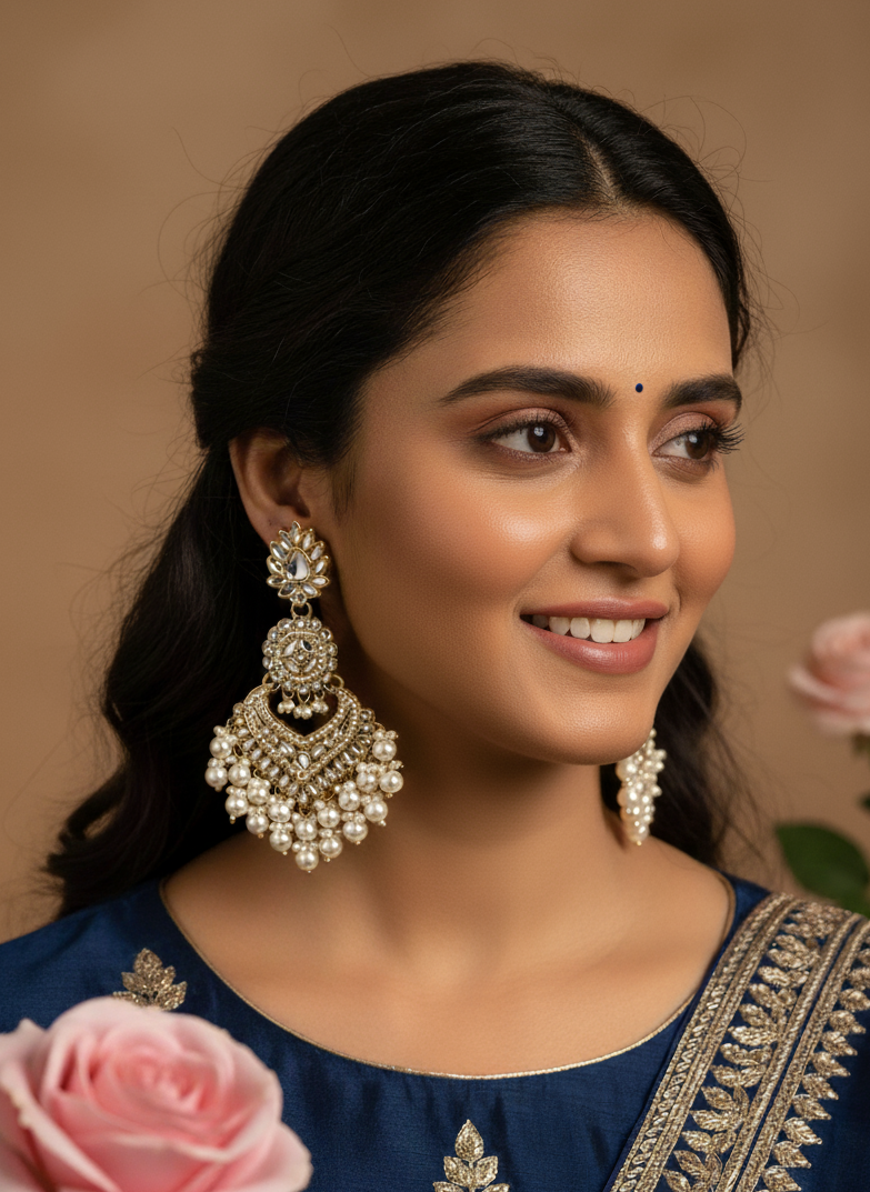 Ivory Pearl Chandbali Earrings