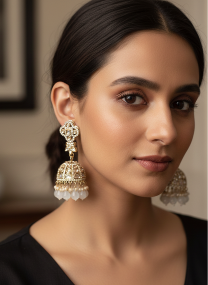Light Blue Golden Jhumki Earrings