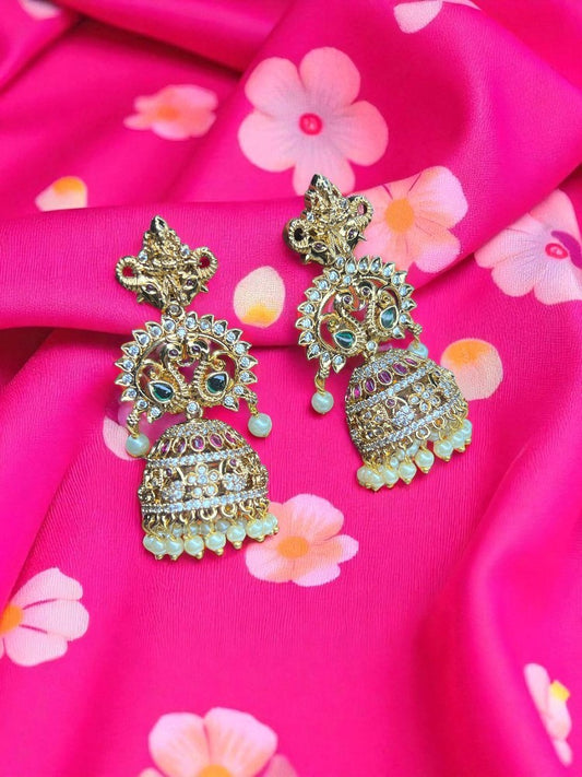 Golden Kaashvi Temple Jhumki Earrings