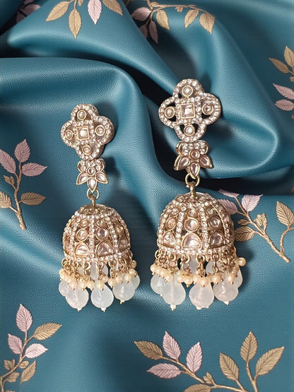 Light Blue Golden Jhumki Earrings