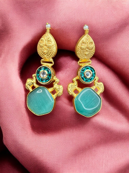 Mint Green Riya Brass Dangler Earrings