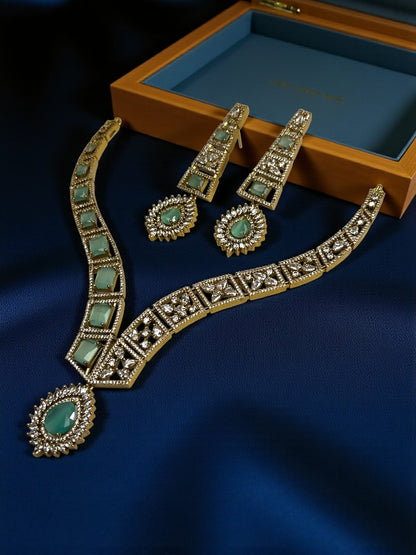 Mint Green Gold Amara American Diamond Necklace Set