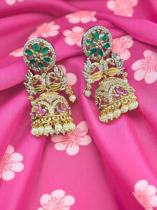 Golden Multicolour Ishwari Jhumki Earrings