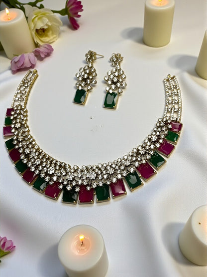 Multicolour Smiksha American Diamond Necklace Set