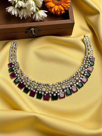 Multicolour Smiksha American Diamond Necklace Set