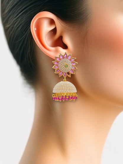 Multicolour ivory Sunflower Jhumki Earrings