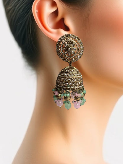 Multicolour Zoya Jhumki Earrings with Maangtikka