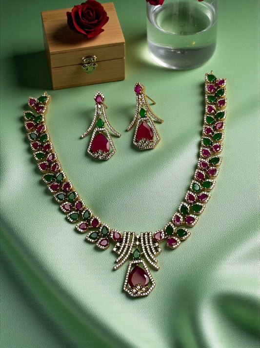 Multicolour Disha American Diamond Necklace Set